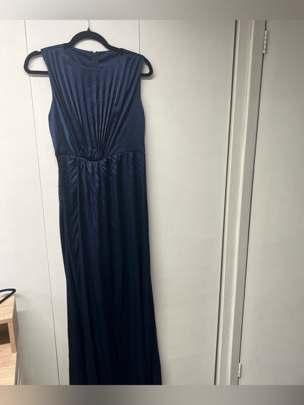 Navy Pleated Sleeveless Maxi Dress
